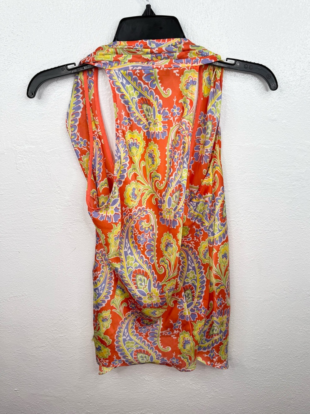 Lauren Ralph Lauren Blouse Size 6 Orange Paisley Floral Wrap Halter Sleeveless - Picture 2 of 6